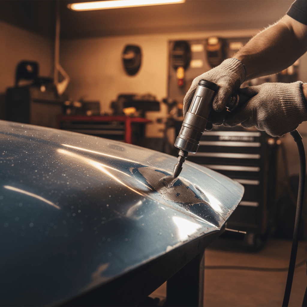 James Johnson performing mobile dent repair on vehicle